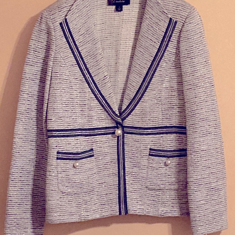 St. John Couture Blue Jacket/Metallic Threads.